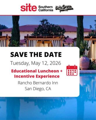 Save The Date - Tuesday, May 12, 2026. SITE Southern California Educational Luncheon & Incentive Experience. Rancho Bernardo Inn, San Diego, CA.