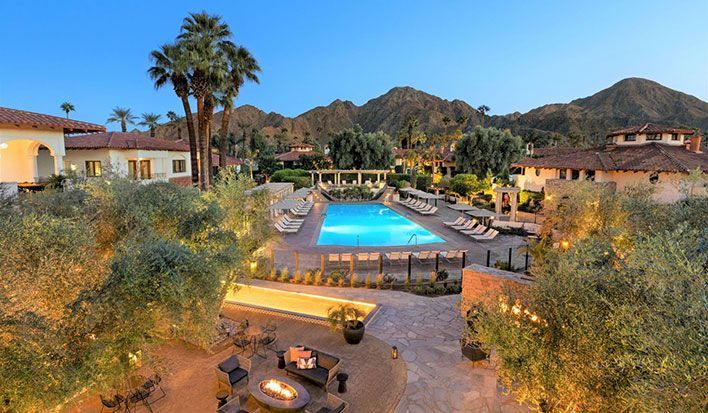 outdoor pool and firepit seating in the desert at Miramonte Resort & Spa Indian Wells